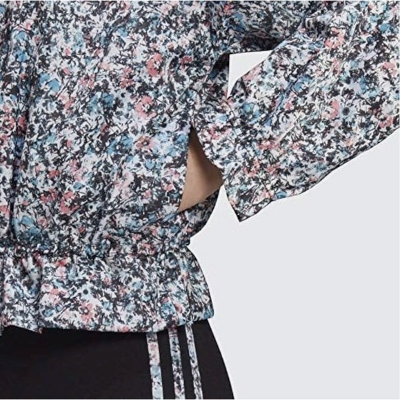 ADIDAS Womens Trefoil Floral Track Jacket‎ Full Zip Size M Black White Pink Blue - Picture 4 of 11